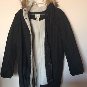 Forever 21 Black Sherpa Lined Coat with Fur Hood